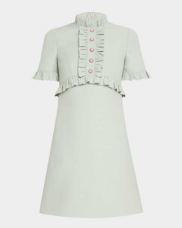 Ruffle Button Short-Sleeve Mini Dress